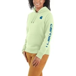 'Carhartt' Women's Clarksburg Logo Sleeve Graphic Hoodie - Hint Of Lime -Carhartt Store 102791 GB4 WS23 b 1024x1024@2x