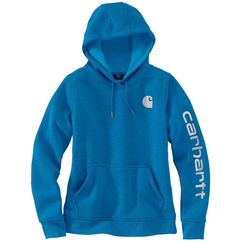 'Carhartt' Women's Clarksburg Logo Sleeve Graphic Hoodie - Marine Blue 5 'Carhartt' Women's Clarksburg Logo Sleeve Graphic Hoodie - Marine Blue - Image 3