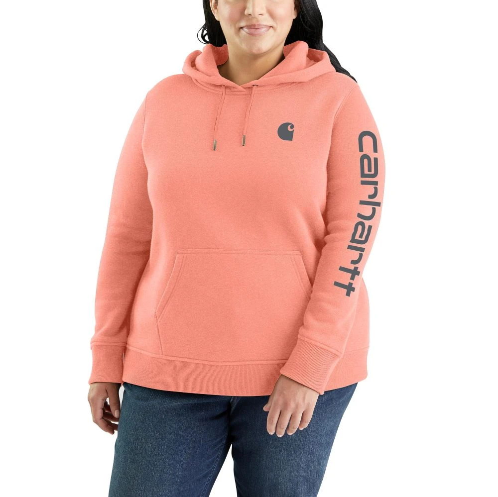'Carhartt' Women's Clarksburg Logo Sleeve Graphic Hoodie - Hibiscus Heather 3 'Carhartt' Women's Clarksburg Logo Sleeve Graphic Hoodie - Hibiscus Heather