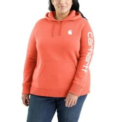 'Carhartt' Women's Clarksburg Logo Sleeve Graphic Hoodie - Electric Coral -Carhartt Store 102791 Q48 WS23P b 1024x1024@2x