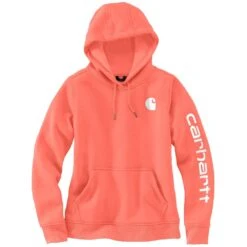 'Carhartt' Women's Clarksburg Logo Sleeve Graphic Hoodie - Electric Coral -Carhartt Store 102791 Q48 WS23 e V2 1024x1024@2x
