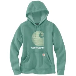'Carhartt' Women's Rain Defender® Midweight Graphic Hoodie - Slate Green Heather -Carhartt Store 105636 L05 WF22 e 1 1024x1024@2x