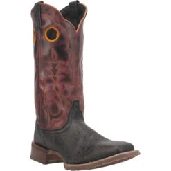 'Laredo' Men's Isaac Western Square Toe - Black / Distressed Maroon -Carhartt Store 7965 1 1024x1024@2x