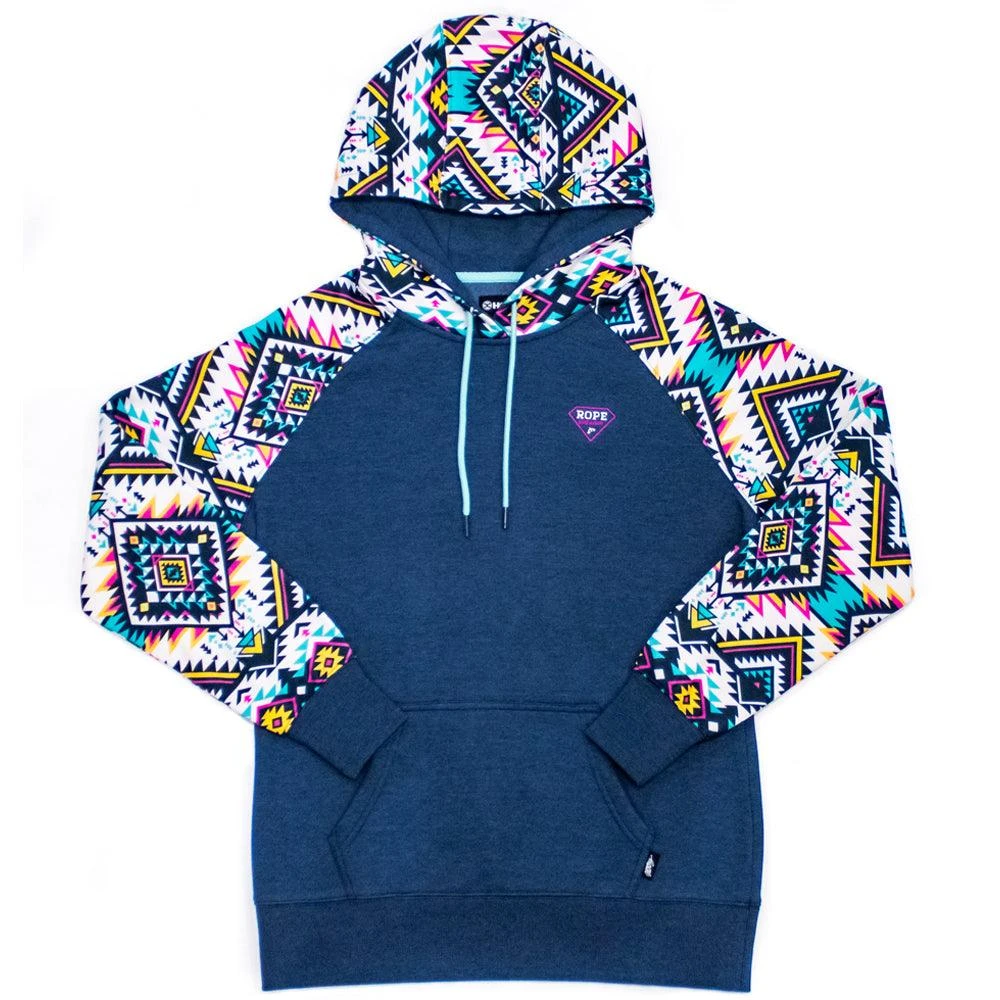 'Hooey' Women's "Rope Like A Girl" Hoody - Navy / Aztec 3 'Hooey' Women's "Rope Like A Girl" Hoody - Navy / Aztec