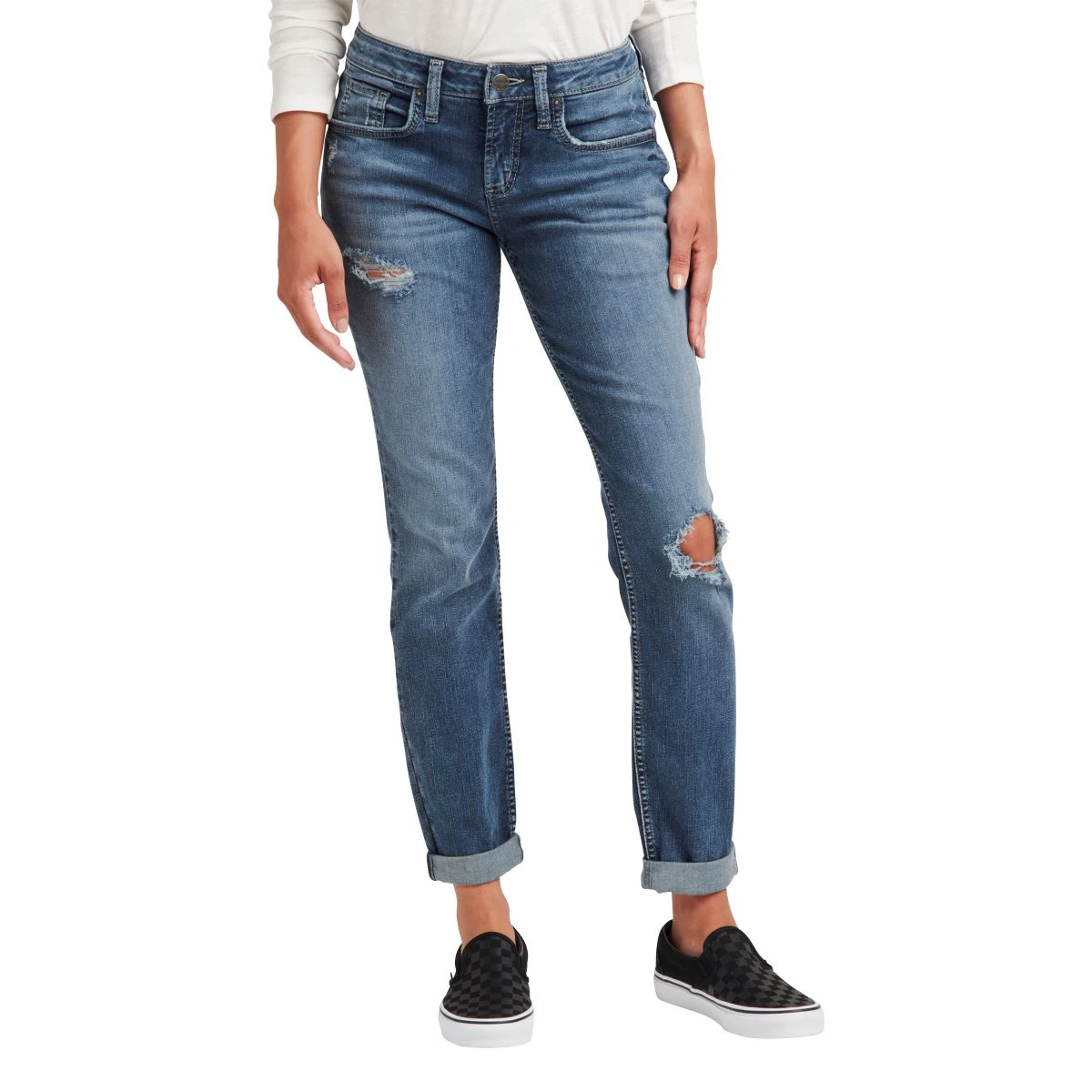 'Silver Jeans' Women's Curvy Boyfriend Mid Rise Slim Leg - Medium Wash 3 'Silver Jeans' Women's Curvy Boyfriend Mid Rise Slim Leg - Medium Wash