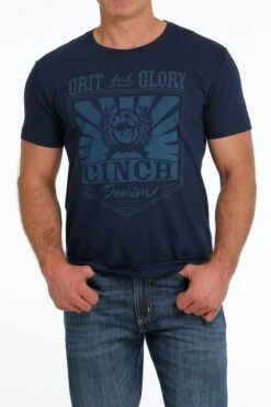 'Cinch' Men's Grit/Glory Screen Print T Shirt - Navy