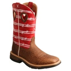 'Twisted X' Men's 12" Western Work Square Toe - Distressed Saddle / Ruby Red -Carhartt Store MXB0008 AGR 4800x4800 95b33951 bf65 4840 a670 e50262bca33f 1024x1024@2x