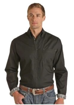 'Panhandle-Rough Stock' Men's Solid Tonal Button Down - Black