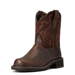 'Ariat' Women's 8" Fatbaby Heritage Tess Western Round Toe - Forest Brown / Jamocha -Carhartt Store S22 WMS WEST 10040264 3 4 front 1024x1024@2x