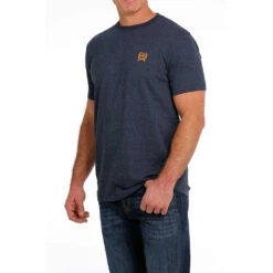 'Cinch' Men's Tri Color Crew Neck T Shirt - Heather Navy